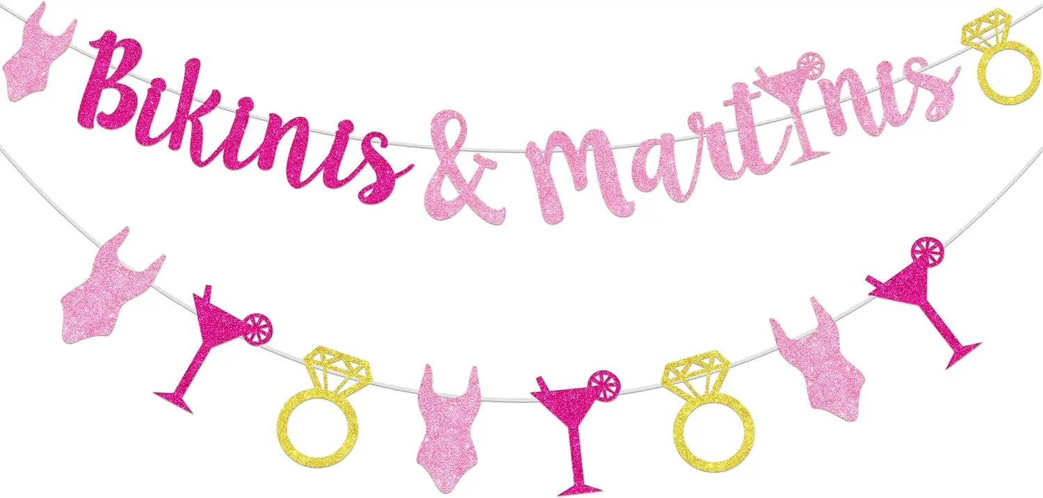 Bikinis and Martinis Banner with Bachelorette Garland Decorations Summer Bachelorette Party Decor Engagement Party Supplies