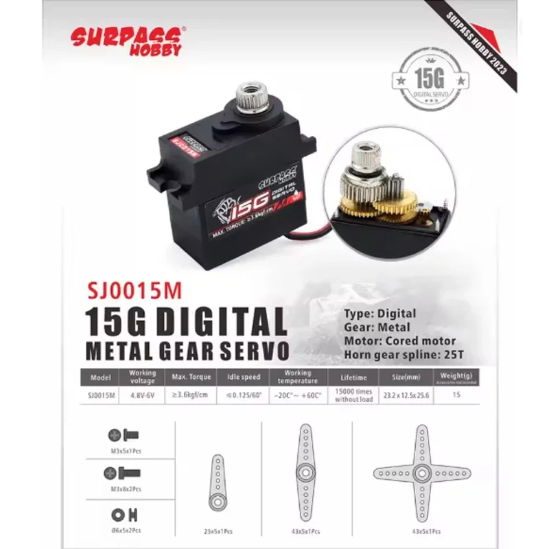 Surpass hobby 15kg digital servo metal engrenagem para rc carrobot drone avião de asa fixa carro barco robô modelo acessórios
