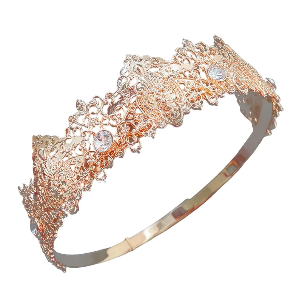 

Elegant Crown Headdress Rhinestone Crown Hair Accessories Prom Queen Headgear Golden White Vintage Wedding Party