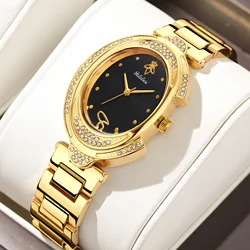 YaLaLuSi-reloj ovalado de oro para mujer, esfera plateada, diamantes de cristal, chapado en iones de lujo, regulador de caja de regalo, marca más vendida, nuevo