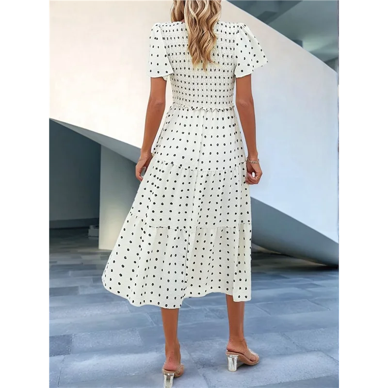 

Sturdy Women's Casual Short Sleeve V Neck Maxi Hem Bohemian Resort Dress
