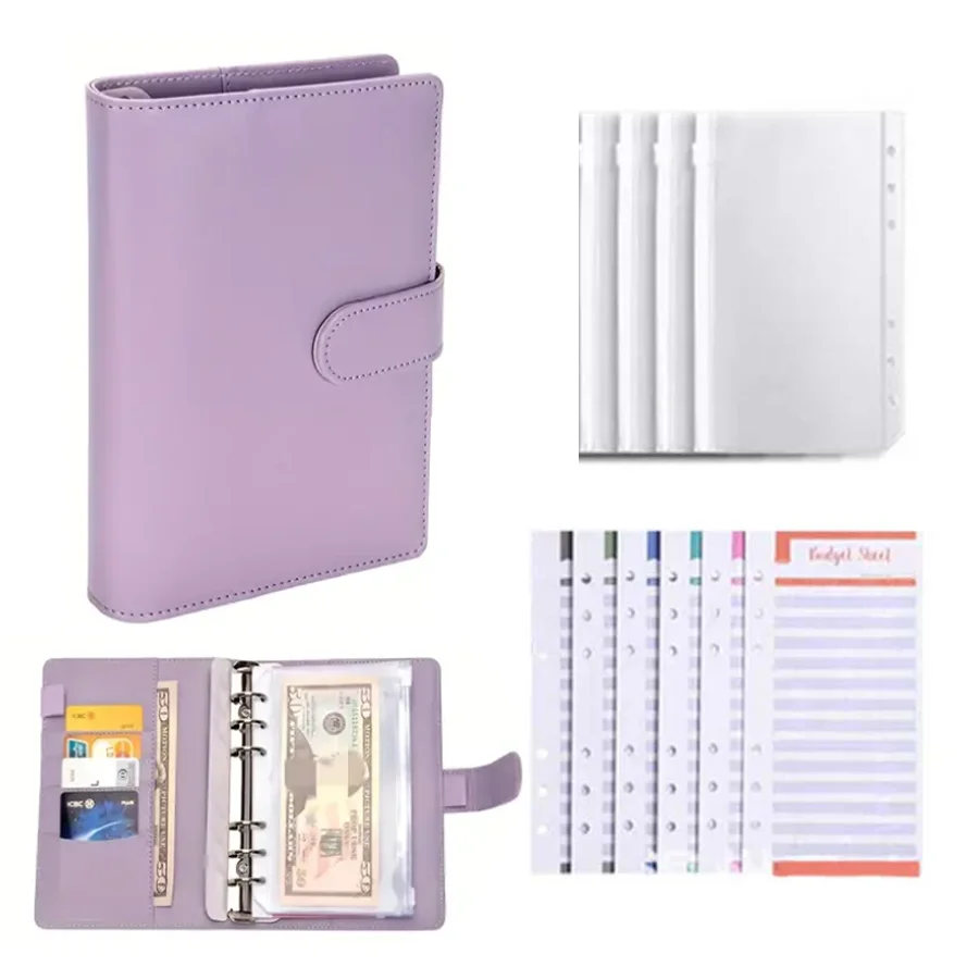 PU-Leder-Budgetordner mit Geldumschlägen, Taschen, Reißverschluss, kleiner französischer Budgetbeutel-Ordner zum Geldsparen, A6-Planer-Organizer – Detail 8