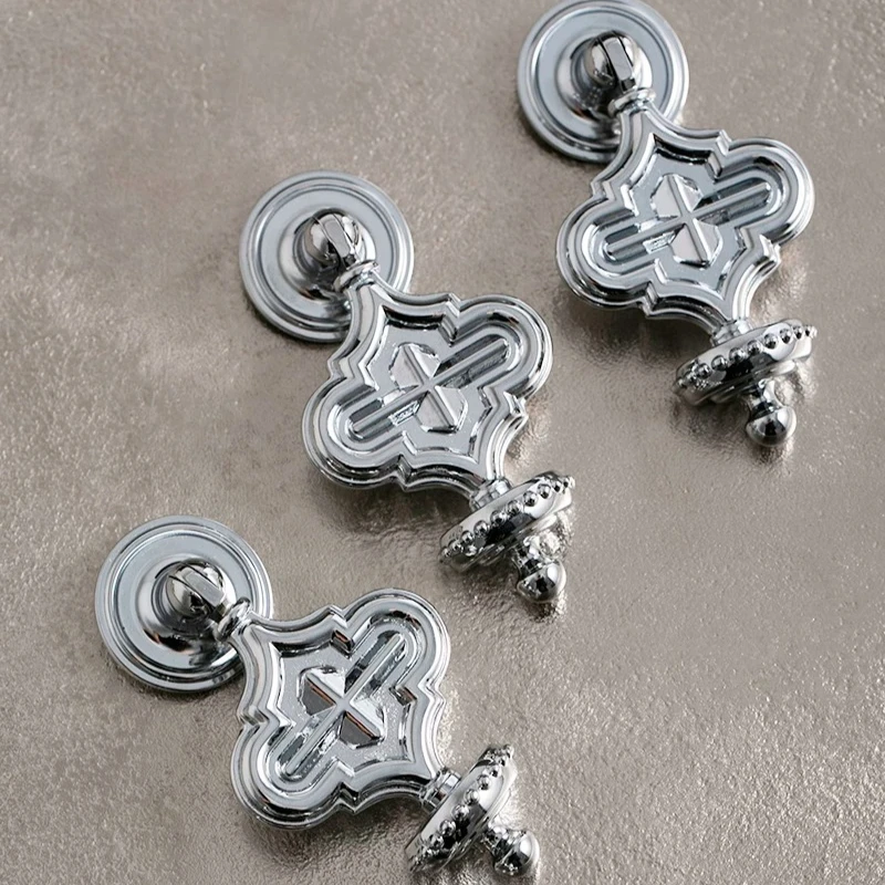 Furniture Brass Handles Silver Wardrobe Door Handles French Medieval Vintage Cabinet Door Handle Drawer Cabinet Pendant Handles