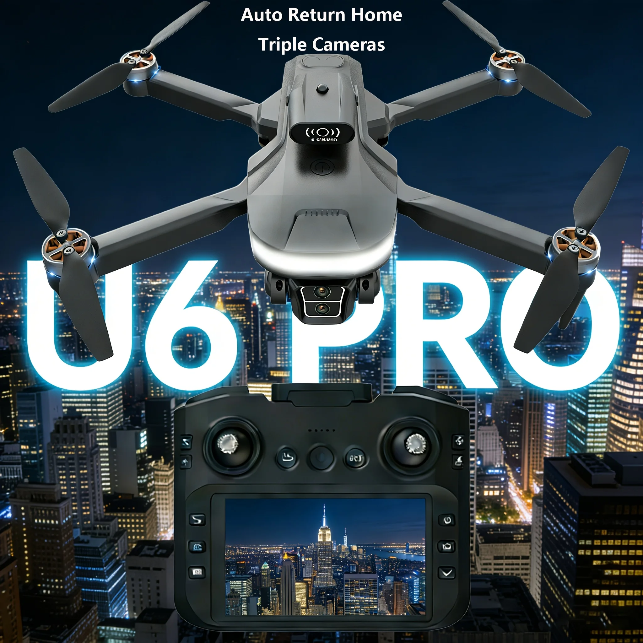 U6 Drone with Brushless Motor, Long Battery Life, Smart Obstacle Avoidance & Screen Remote. Features Real-Time Transmission, Dual-Camera, Gesture Control & 1-Key Return. Perfect for Outdoor Aerial Video, Beginners & Holiday Surprise Gifts.