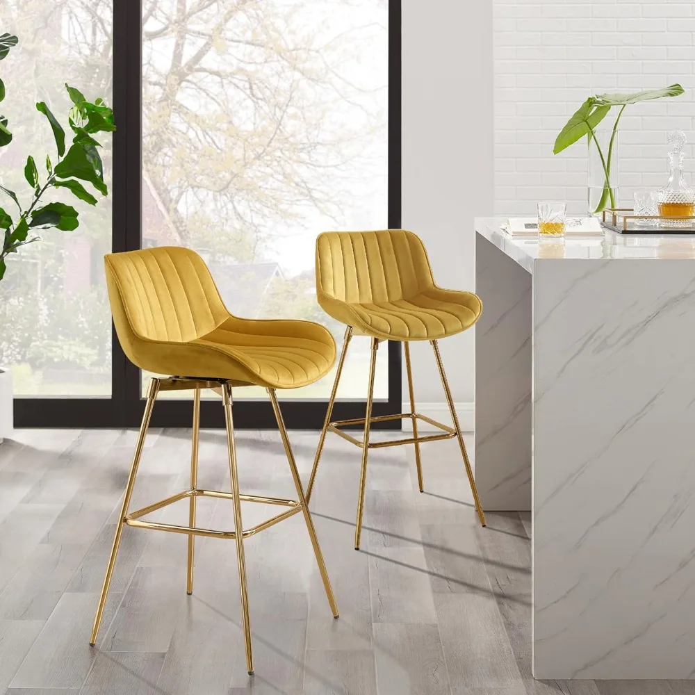 

Swivel Bar Stools Set of 2 for Kitchen, 29" Counter Height Bar Chairs with Back Tall Barstools Velvet Kitchen Island Stools wit
