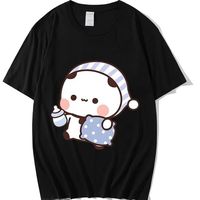 Couple Shirts Kawaii Cute BuBu Panda Going To Sleep with DuDu Bear Graphic Tshirt  Men Women Clothes Long Sleeve Tees Fashion