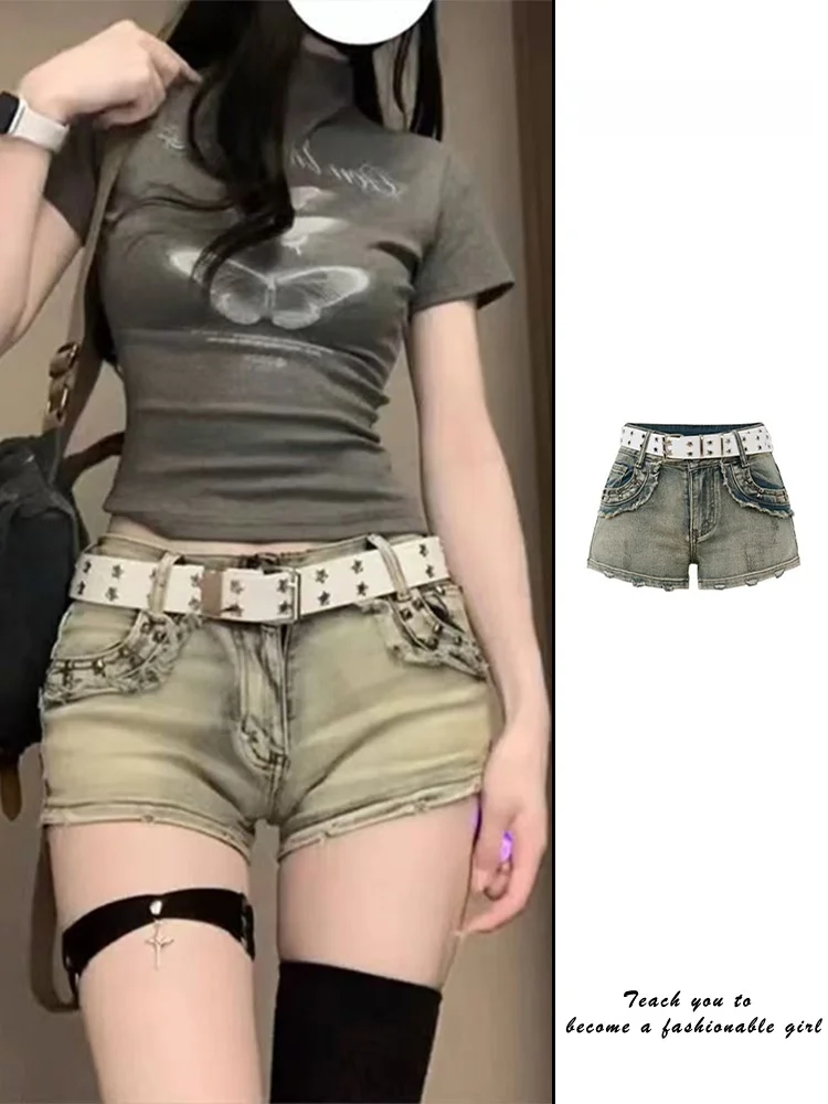 

Y2K Spicy Girl Джинсовые брюки с низкой талией Super orts Женские летние эластичные утягивающие сексуальные шорты Pure Desire Широкие брюки