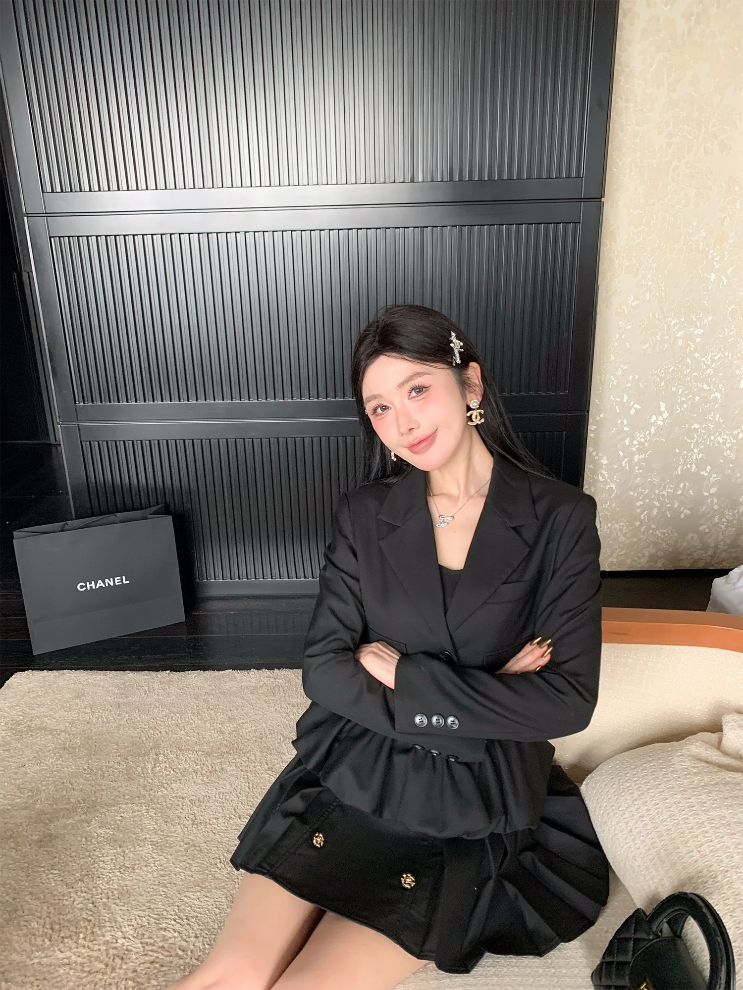 

Стильный женский костюм: пиджак и брюки из полиэстера с длинными рукавами, осенний модный комплект для взрослых женщин