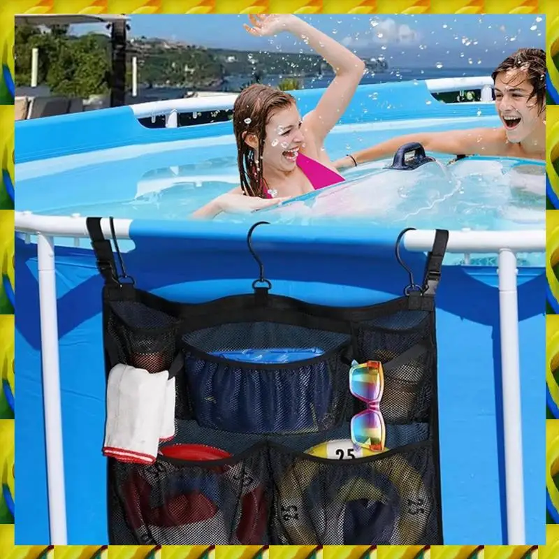 WFF Pool Pouch,Pool Toy Bag, Mesh Fabric Pool Toy Holder With Buckle Strap, Pool Float Storage For Swimming Pools Pool