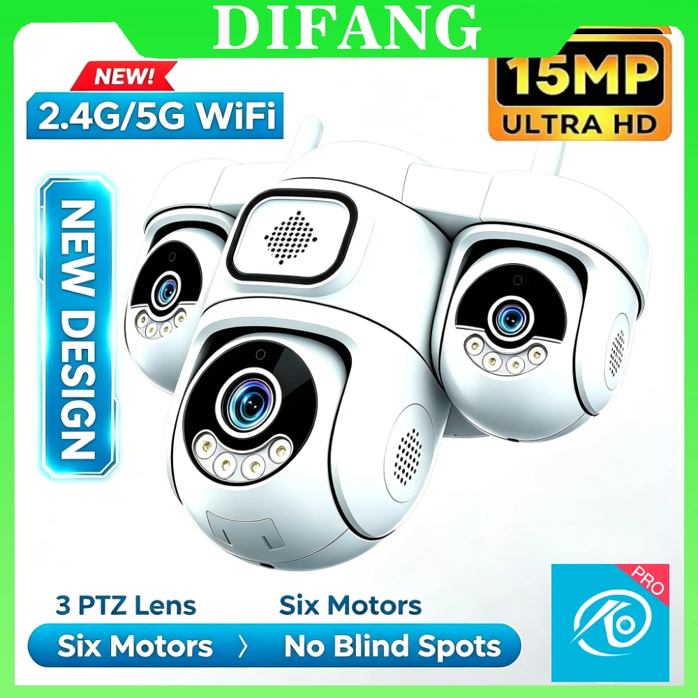 2.4G/5G Dual Band WiFi 15MP PTZ Security Camera Triple Screen 3 PTZ 5X Digital Zoom Outdoor Wireless Home Surveillance CCTV