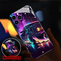 For iPhone 16 15 14 13 12 11 Pro Max Mini X XR XS Plus SE2020 Punk Car Smart LED Lighting Mobile Phone Case Glitter Back Cover