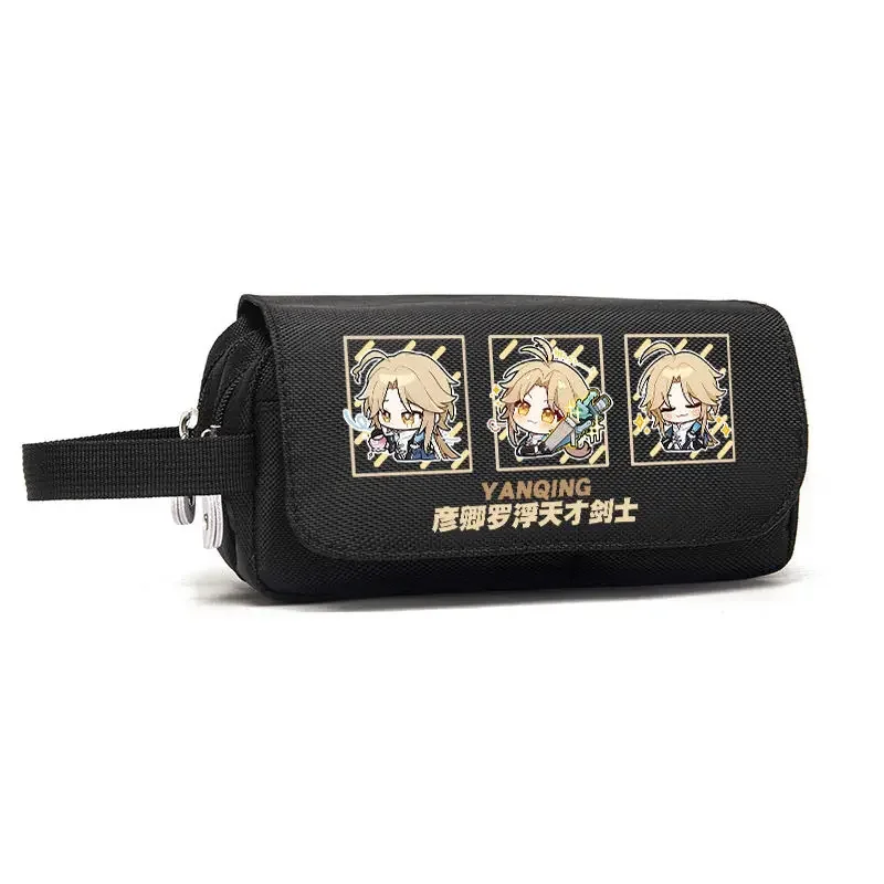 Anime Honkai: Star Rail Cosplay Yanqing Cartoon Oxford Cloth estudiante PU Leather Flip Pen Bag Pencil Case Stationery Gifts