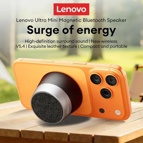 Imagen 2 del producto Altavoz Bluetooth Magnético Mini HD103Pro de Lenovo, Altavoz Inalámbrico Portátil V5.4, 360 ° Soporte para Teléfono con Sonido Envolvente y Resistencia al Agua IPX5