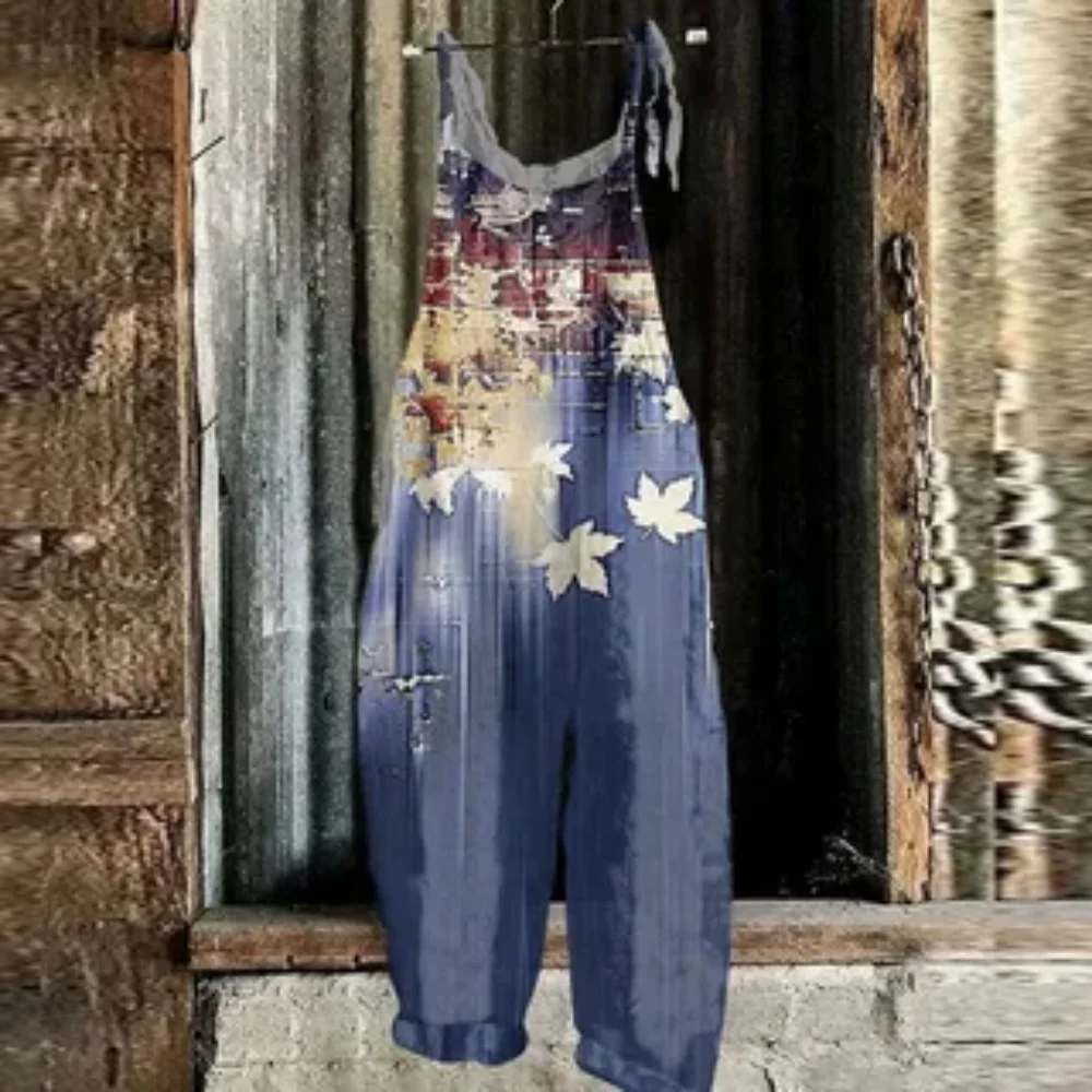 Summer 2025 women's new versatile jumpsuit, 3D firework print trendy retro high street jumpsuit, adjustable shoulder straps