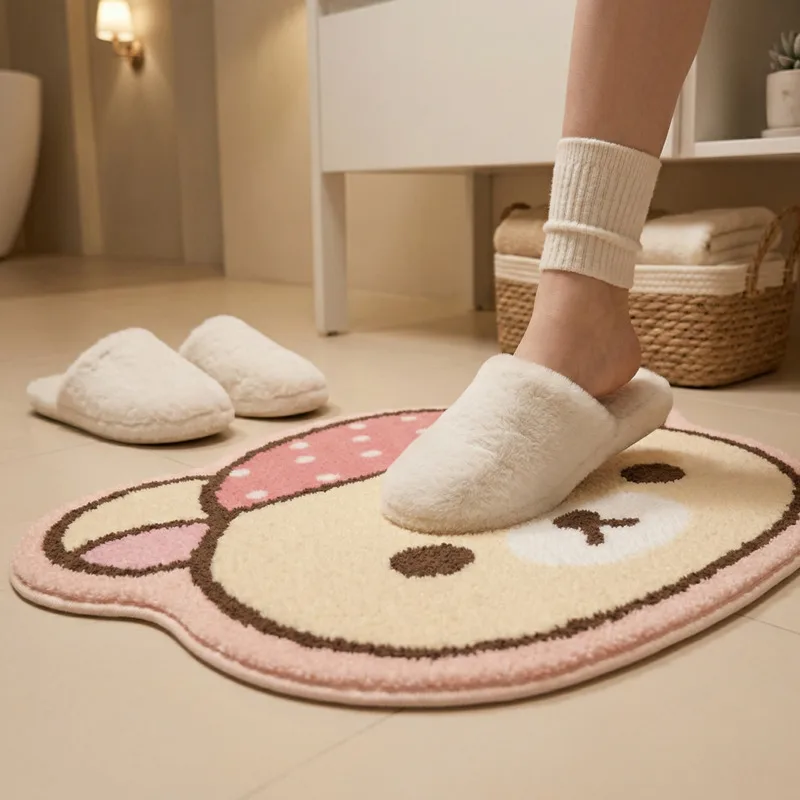 Korilakkuma‌ Rilakkuma Home Decoration Floor Mat Irregular Cartoon Bedroom Carpet Nightcap Bear Kids Rug Plush Soft Foot Mats