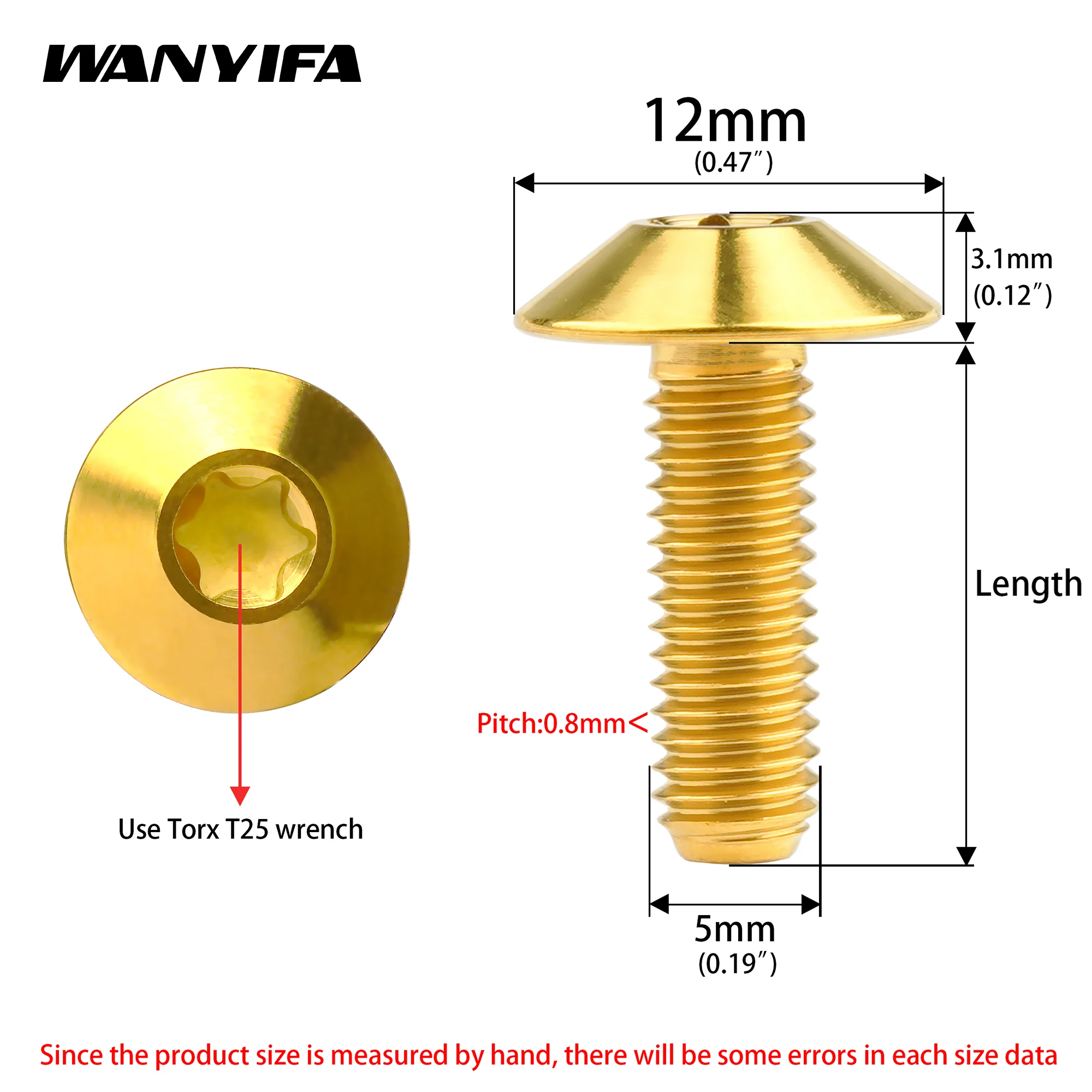 Wanyifa 10PCS Titanium Bolts M5x12 15 20 25mm Torx Screw Fastener for Bicycle Motorcycle Installation