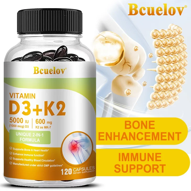 Vitamin D3 + K2 Supplement - Promotes Bone, Cardiovascular Health and Circulation, Supports Calcium Absorption and Immune Health