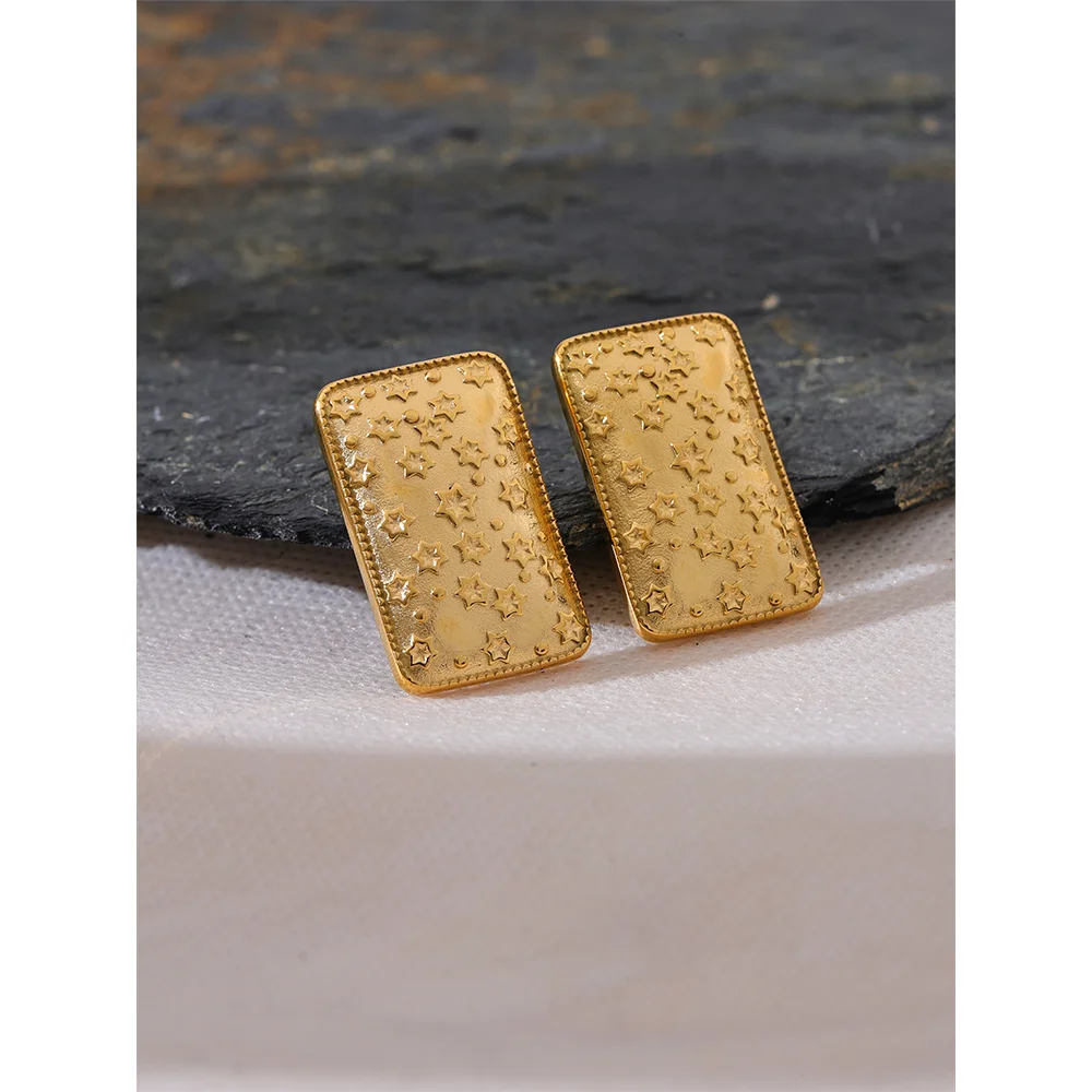 Yhpup Big Promotion Trendy Stainless Steel Square Star Stud Earrings Prevent Allergy Metal 18K PVD Plated  Jewelry Wholesale