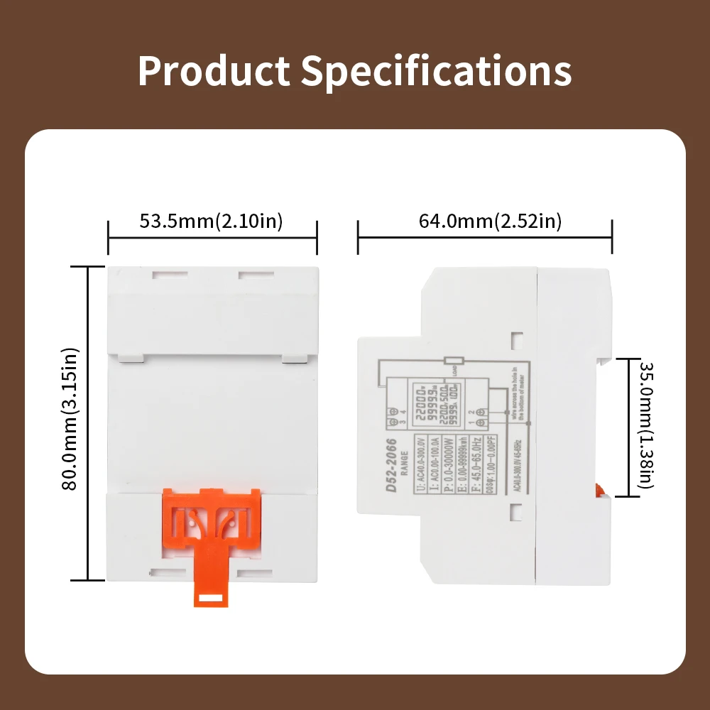 TNCE D52-2066 AC monitor 220V 100A Voltage Current Power Factor Active KWH Electric energy Frequency meter VOLT AMP Din Rail - view 5