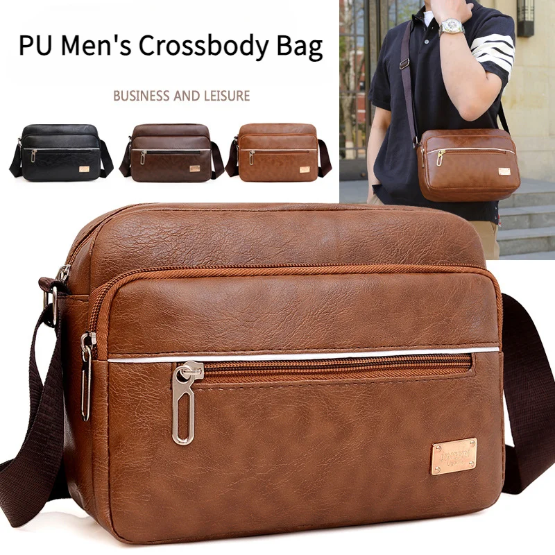 

PU Leather Fashion Crossbody Large Capacity Men's Shoulder Bag Casual Multi Layer Mobile Zero Wallet