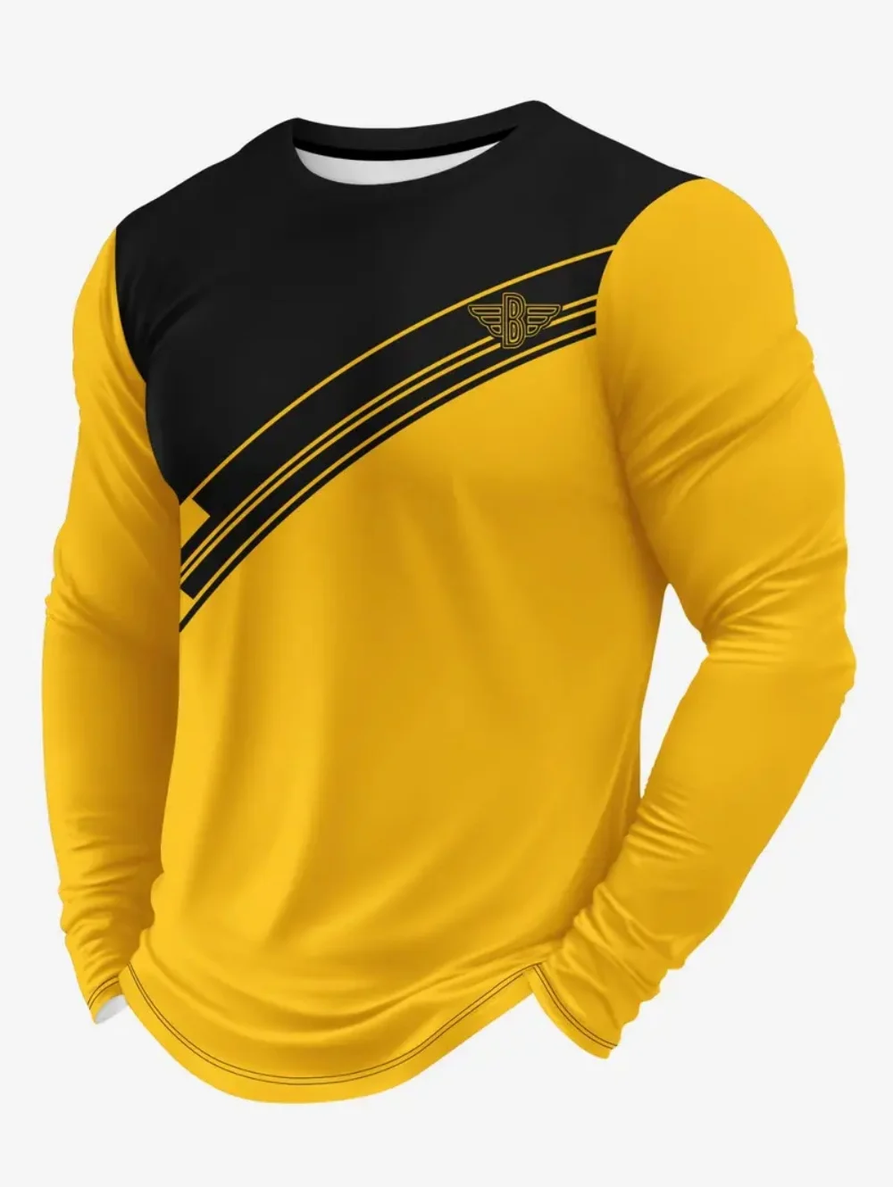 Vintage Men's Long Sleeve T-Shirt Streaks Print Top Spring Fall T-Shirt for Men 3D Striped Print Oversized Streetwear Clothing