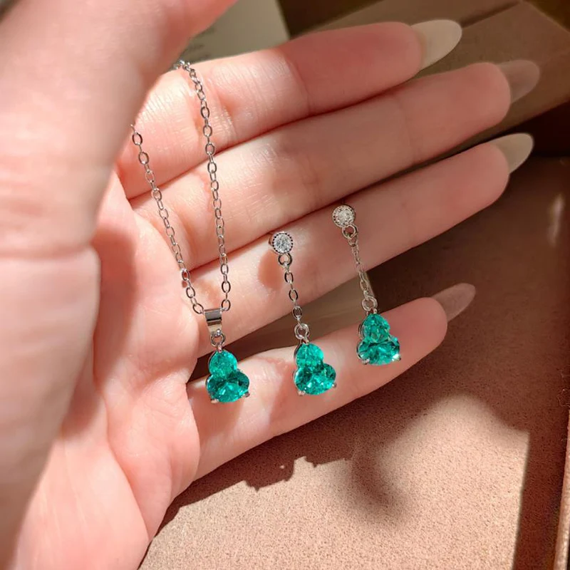 Modern Oriental Style Gourd Necklace Earrings High-Carbon Zircon Drop Necklace Gift New Jewelry Set For Women KOFSAC