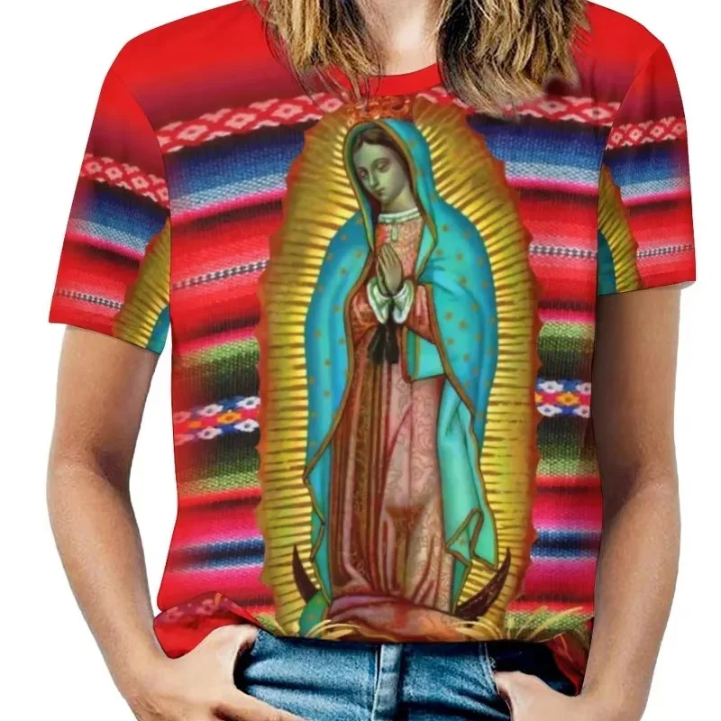 Fashion Casual Men's Virgin Mary of Guadalupe 3D Printed T-shirt Personality Short Sleeve Hip-hop Harajuku Street T Shirt Tops