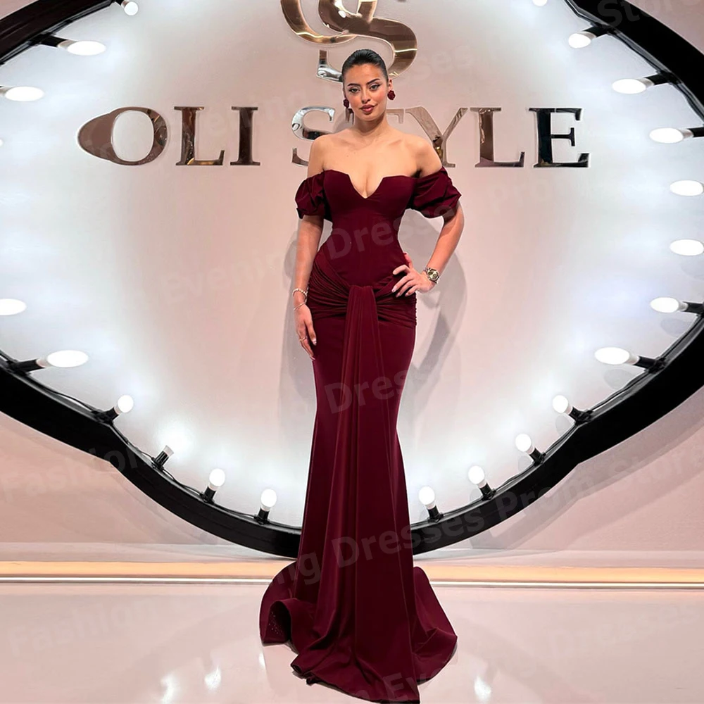 

Simple Women Mermaid Evening Dresses Off Shoulder Formal Party Prom Gowns Customized شارون سعيد فساتين سهره Pleated فساتين سهرة