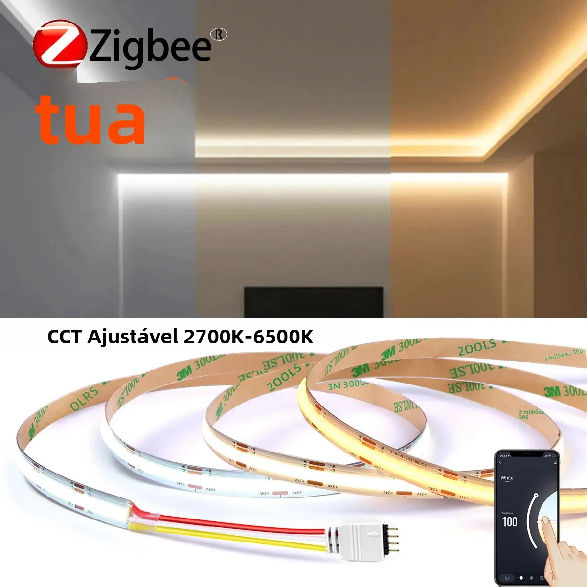 24v-tuya-zigbee-cob-ストリップライト-cct-色温度調整可能-2700k–6500k-キャビネット壁装飾用-alexa-google-voice-ctrl-用
