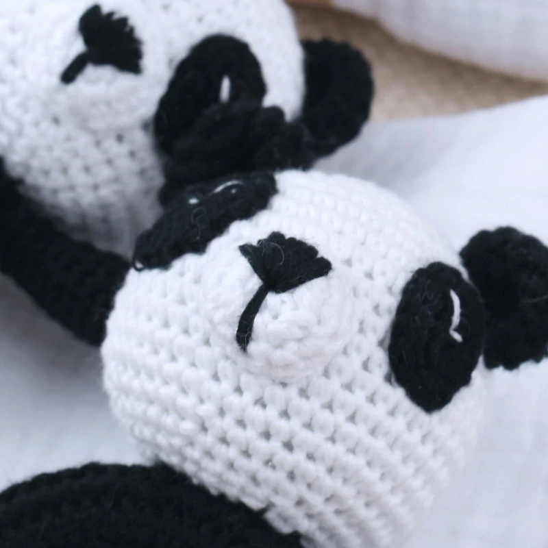 Upgraded Baby Gift Set Panda- Crochet Teething Rings- Clip Baby Blanket Newborn Keepsakes Memory Milestone-