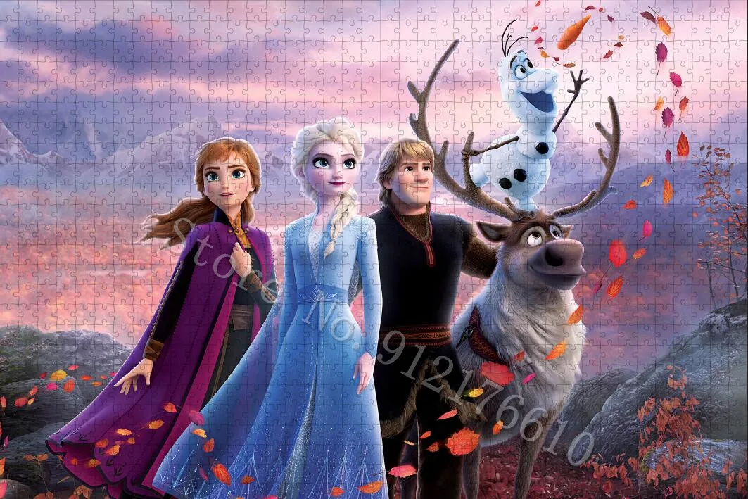 Frozen Cartoon Jigsaw Puzzles 300/500/1000 Pieces Disney Ice Queen Paper Puzzle Kids Adult Game Decompress Educational Gifts Toy