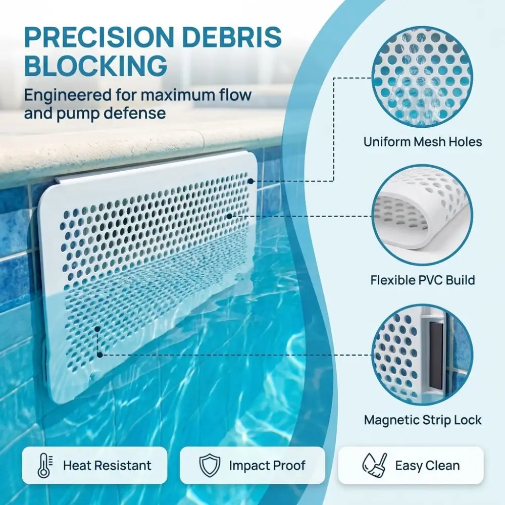 Durable White Pool Skimmer Guard PVC Magnetic Skimmer Net Cover Removable Rustproof Leaf Guard Net