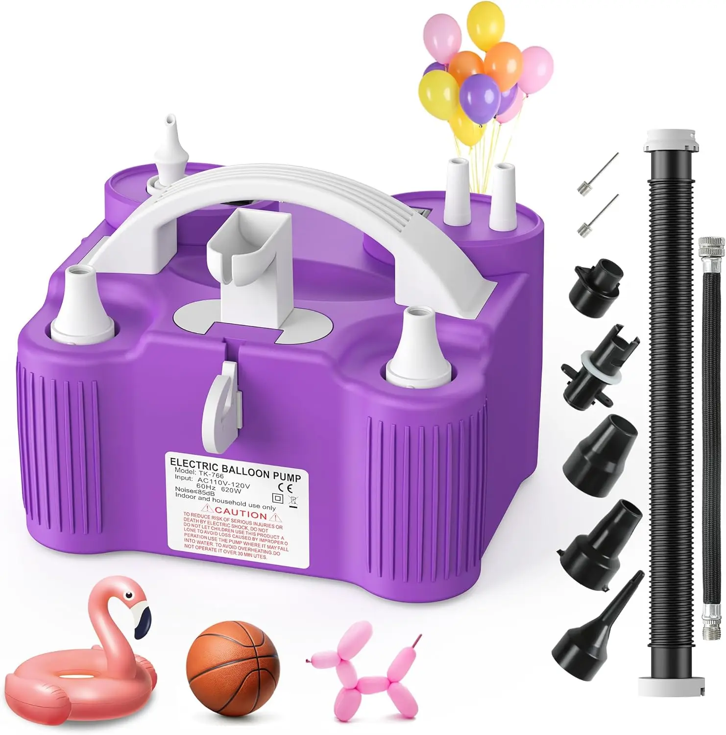 

4-in-1 Electric Balloon Pump for All Inflatables and Sports Balls, Triple Ports for Latex Foil Mylar