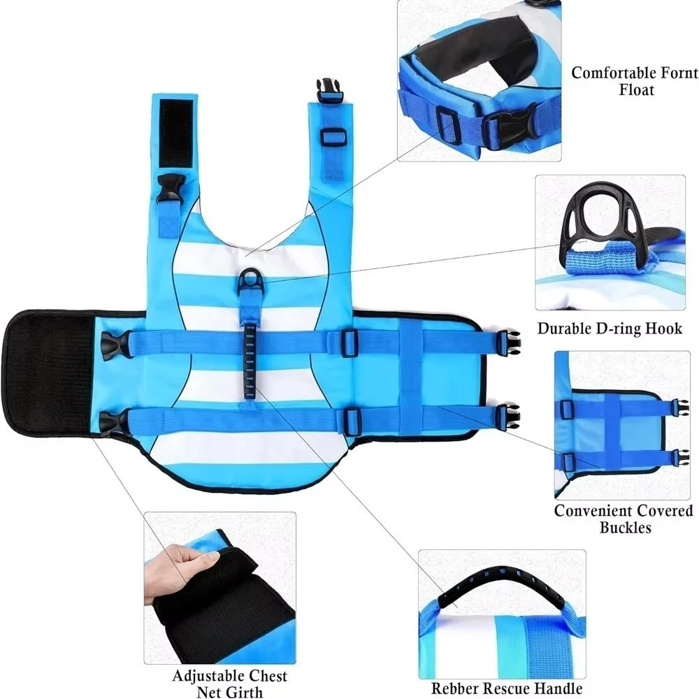 

Reflective Dog Life Jacket Adjustable Breathable Pet Life Preserver with Handle Superior Buoyancy Safety Vests