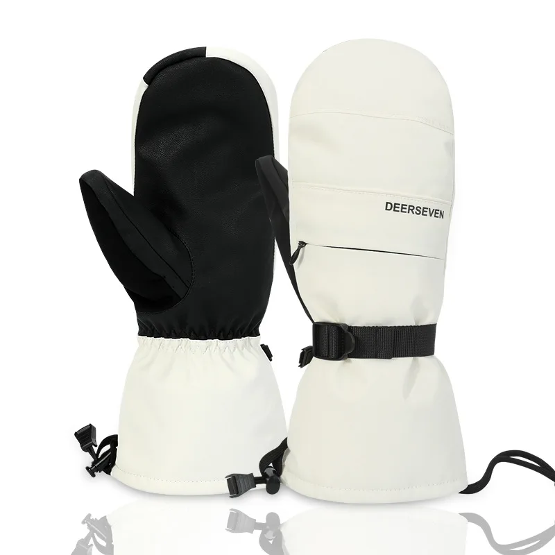 Winter Cycling Ski Mittens Men Women Waterproof Windproof Warm Touchscreen Non-Slip Fleece Gloves with Removable Wrist Support