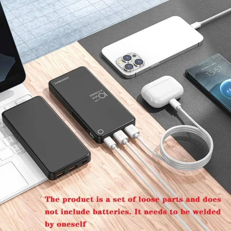 22.5W Fast Charging Travel Essential Backup External Battery Pack Holder Case Without Battery For Phones Tablets F19E