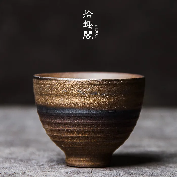 Handmade Rough Pottery Tea C, Japanese Antique Ceramic Wood Fired Kung Fu Set, Pu Erh Single Fragrance