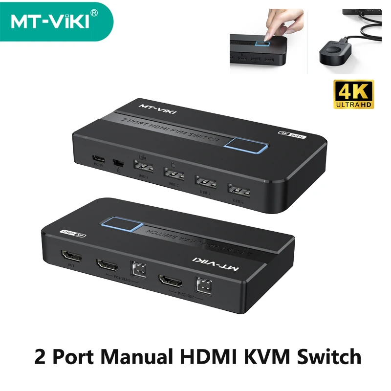 

MT-VIKI HDMI KVM Switch 4K with Wire Extended Remote Switcher Box 2 Port 4 Port Hotkey