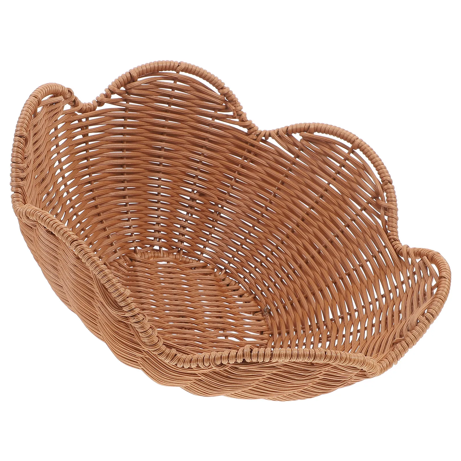 

Imitation Rattan Fruit Tray Flower Design Woven Basket Serving Bread Snacks Storage Organizer Desktop Basket for Home Use