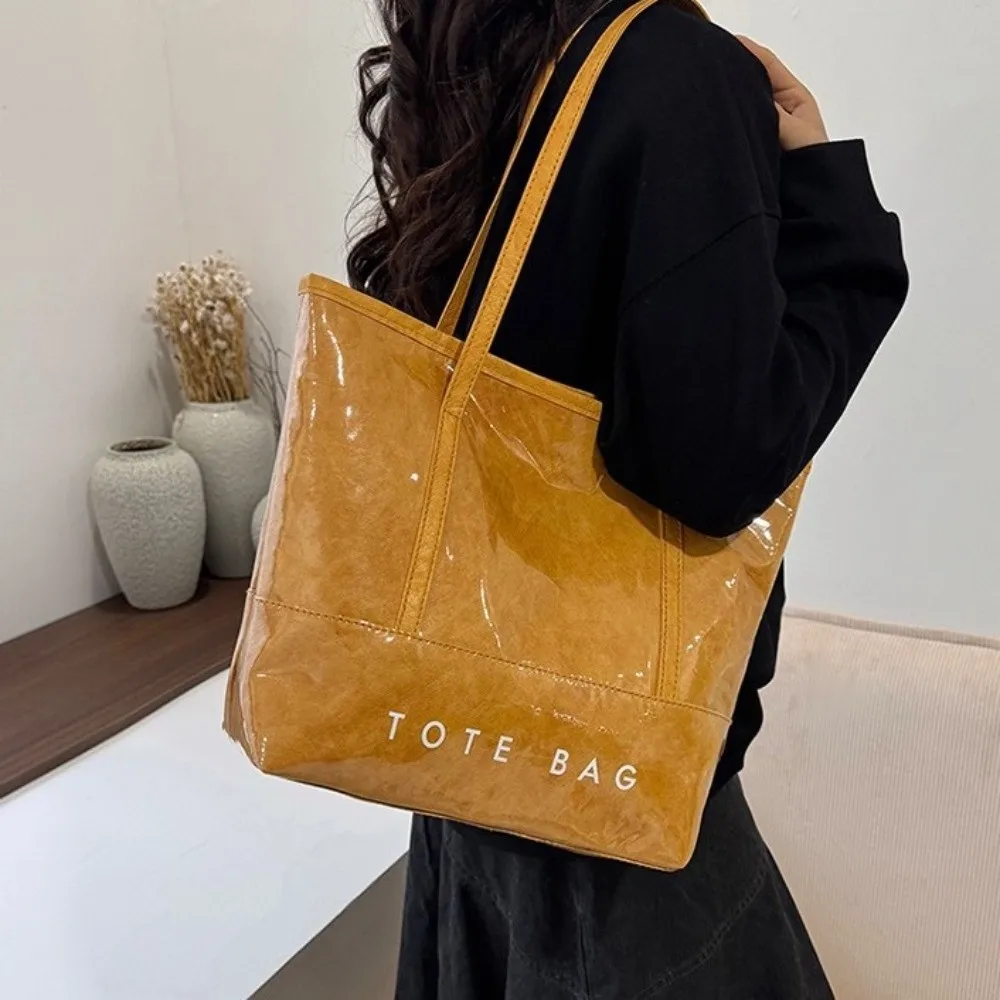 

Waterproof PVC Tote Bag Multi Function Solid Color Letter Prints Handbags Large Capacity Tote Pouch Transparent Jelly Bag Summer