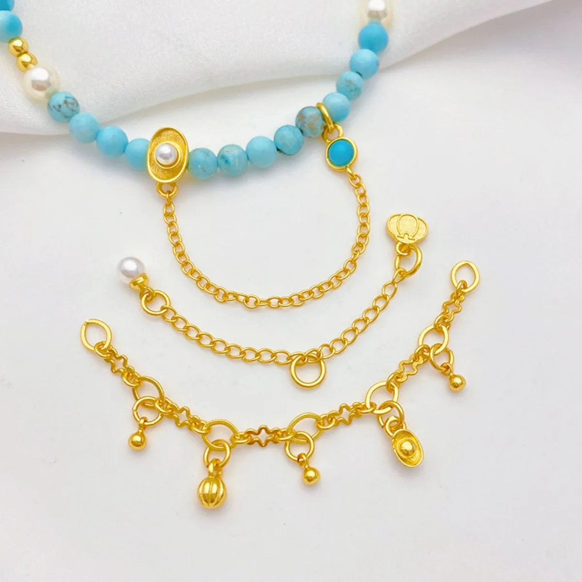 Gold Plated Turquoise Shell Pearl Pumpkin Ingot Half Chain DIY Bracelet Necklace Tail Dangle Chain Jewelry Supplies