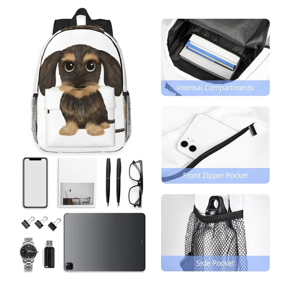 Wirehaired Dachshund لطيف سلك الشعر Wiener الكلب على ظهره رائجة البيع Daypack بنين بنات BookBag الأطفال حقيبة مدرسية مقلمة