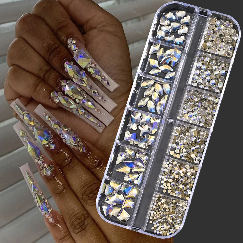 1000 unids/caja champán oro diamante cristal de uñas diseño mixto brillo de uñas diamantes de imitación no HotFix manicura decoración de diamantes de imitación