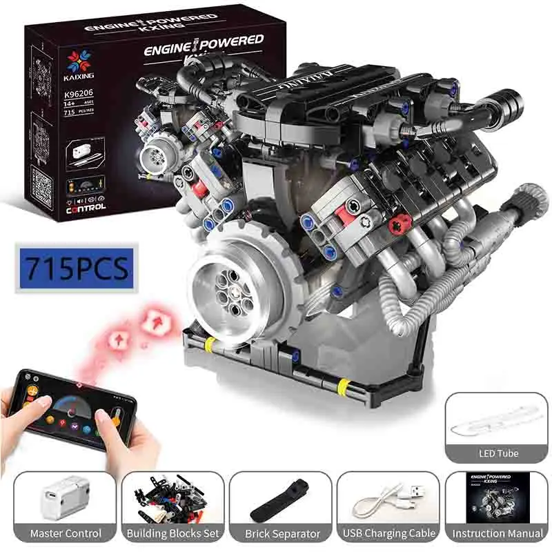 

Электрический радиоуправляемый конструктор MOC с управлением через приложение, модель V8 с LED-подсветкой, развивающая игрушка-головоломка для детей, подарок на день рождения