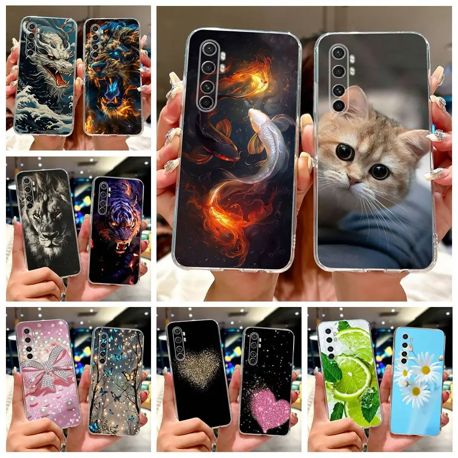Para Xiaomi Mi Note 10 Lite funda lindo gato Lucky Koi funda pintada suave funda de teléfono delgada para Xiaomi Mi Note 10 Lite bolsas de cubierta trasera