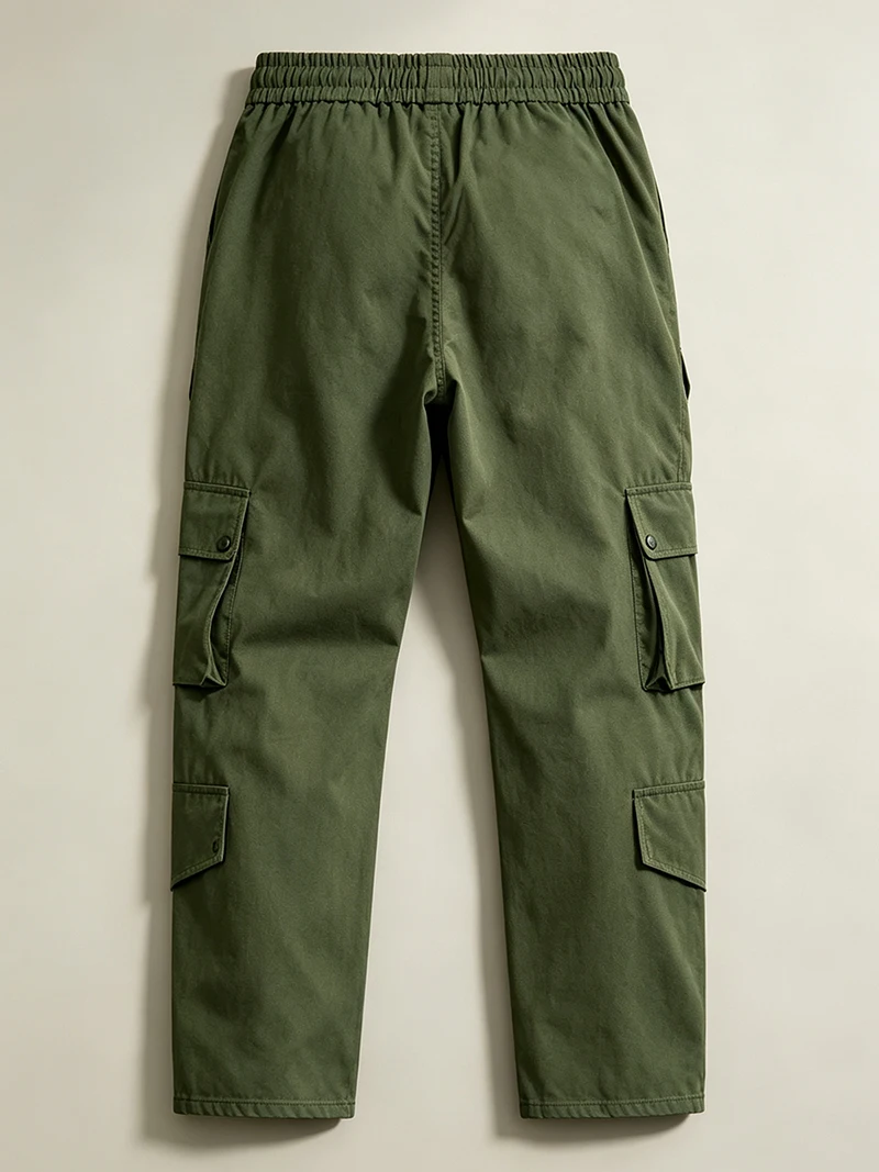 Herren Cargo-Hosen mit elastischem Bund, Kordelzug, mehreren Taschen, normaler Passform, geradem Bein, lässige Frühlings- und Herbst-Outdoor-Streetwear-Hosen – Detail 6