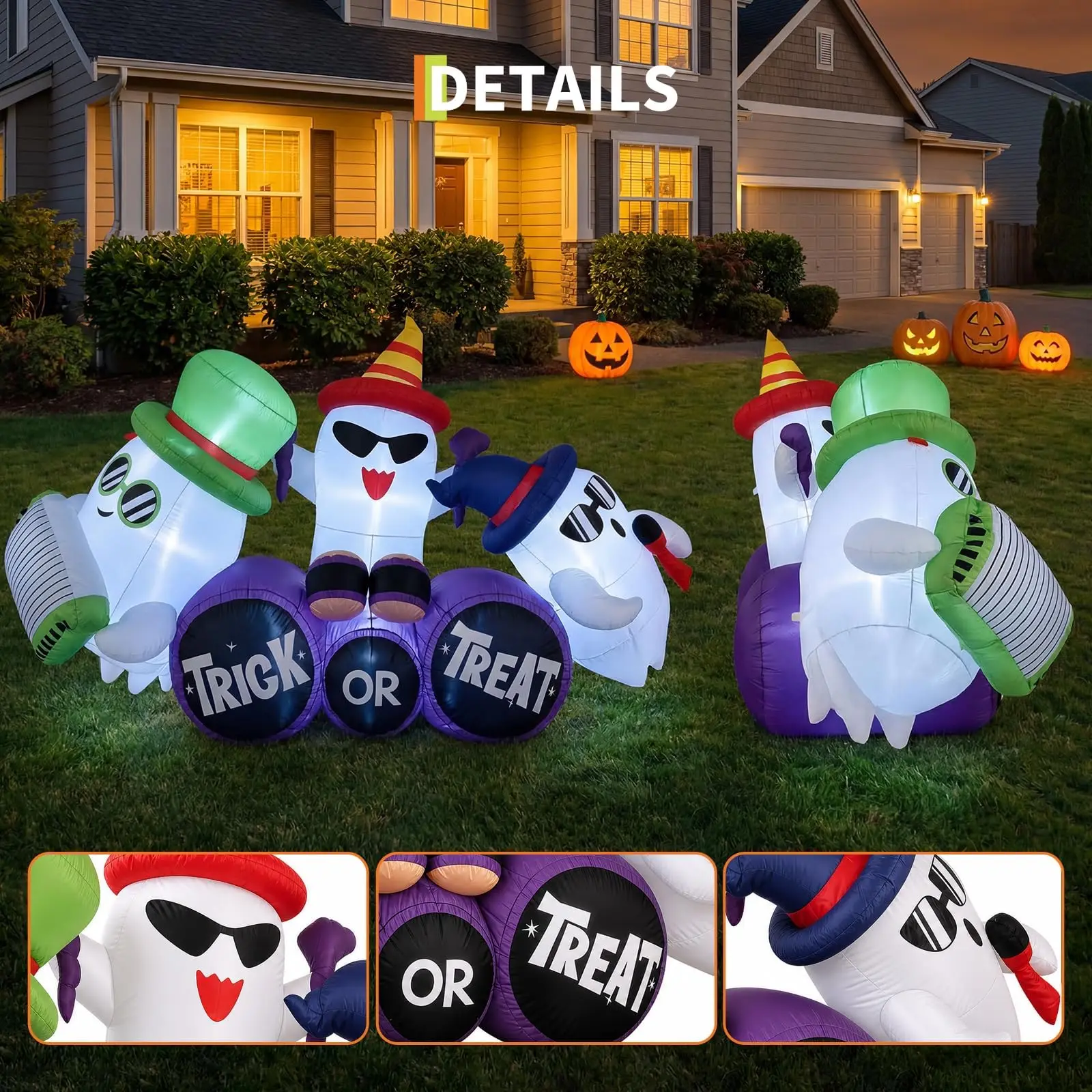 8FT Halloween Inflatable Ghost Decoration with LED Lights, Trick or Treat Blow Up Outdoor Yard Decor for Garden 4