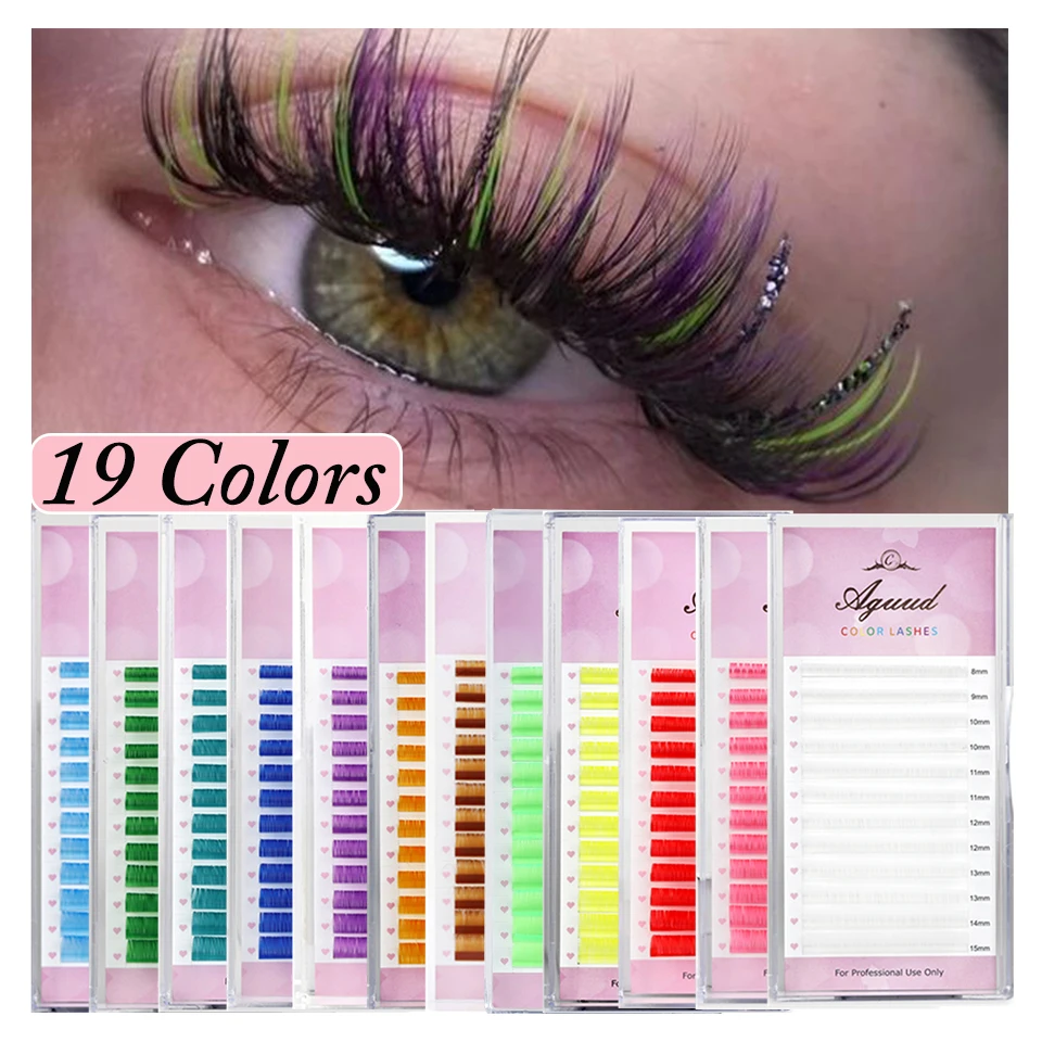 AGUUD Colored Classic Eyelashes High Quality False Individual Colored Eyelashes Extensions Colorful Lashes UV Neon Makeup Cilios