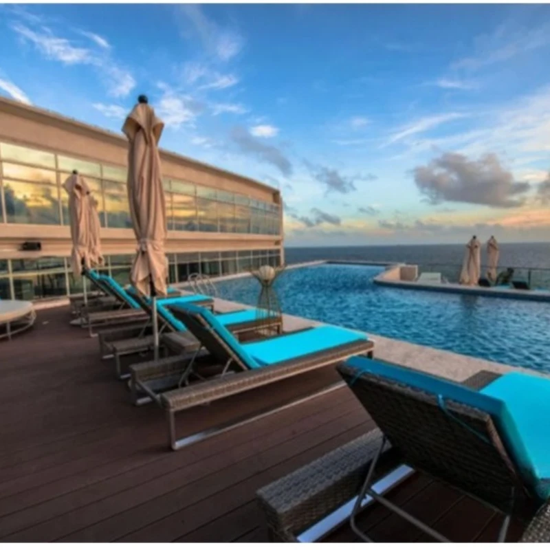 Outdoor Rattan Bett Pool Nordic Runde Bett Hof Villa Garten Rattan Sofa Kombination Strand Stuhl