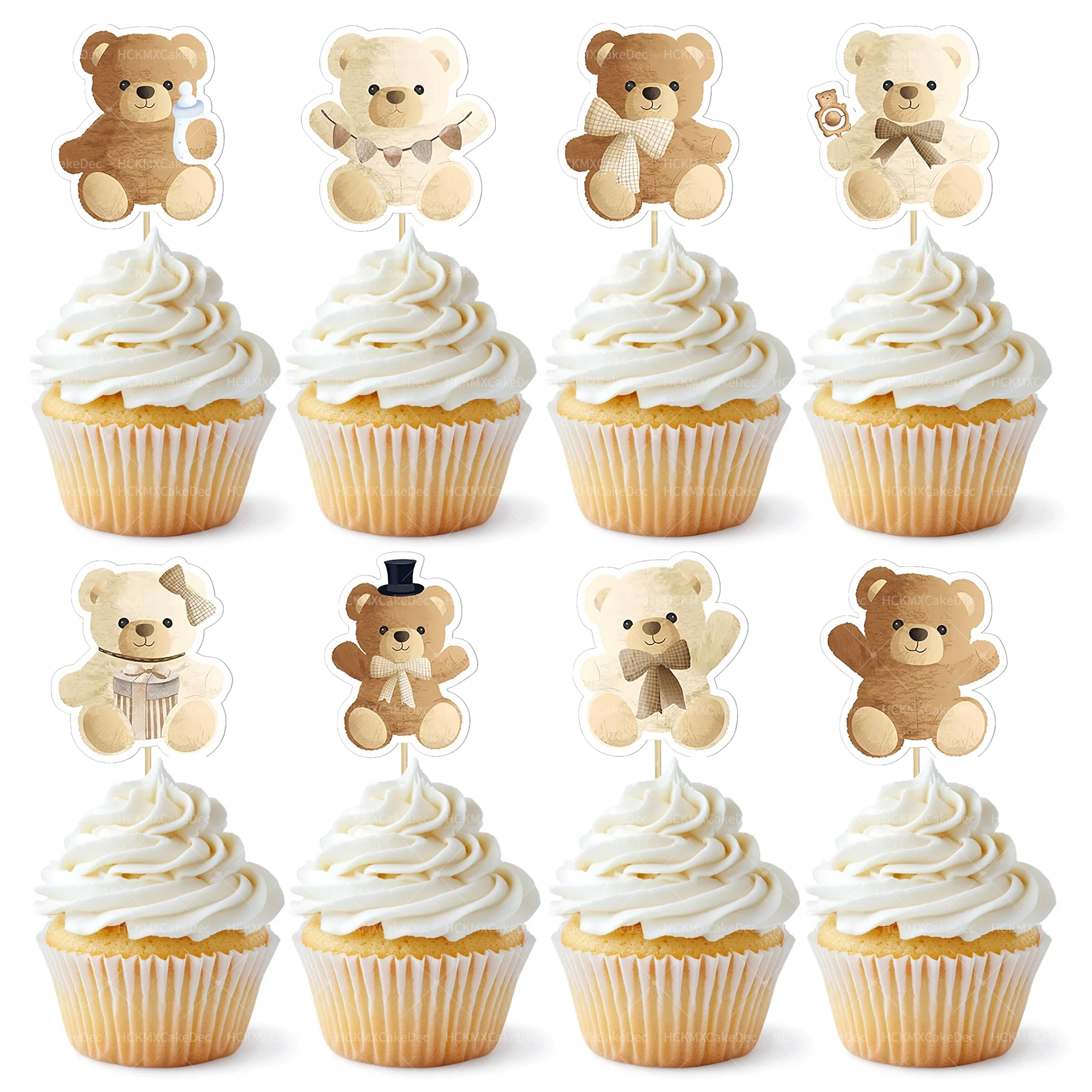 8 Stück/24 Stück TCarton Bär Cupcake Topper süße braune Baby Bär Kuchen Dekorieren Baby Dusche Kinder Geburtstag Kuchen Dekoration – Detail 4